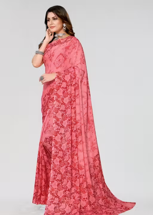 Women's Trendy Floral Printed Georgette Saree with Blouse Material - Image 3