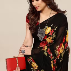 Women's Trendy Floral Printed Georgette Saree with Blouse Material