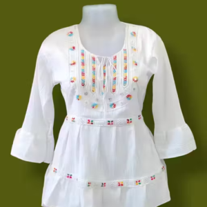 White Cotton Blend Bell Sleeves Top for Women
