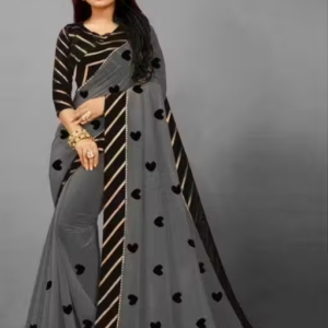mix-1 georgette plain saree with brocde vell blouse
