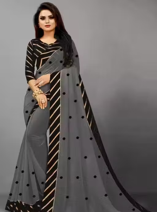 mix-1 georgette plain saree with brocde vell blouse