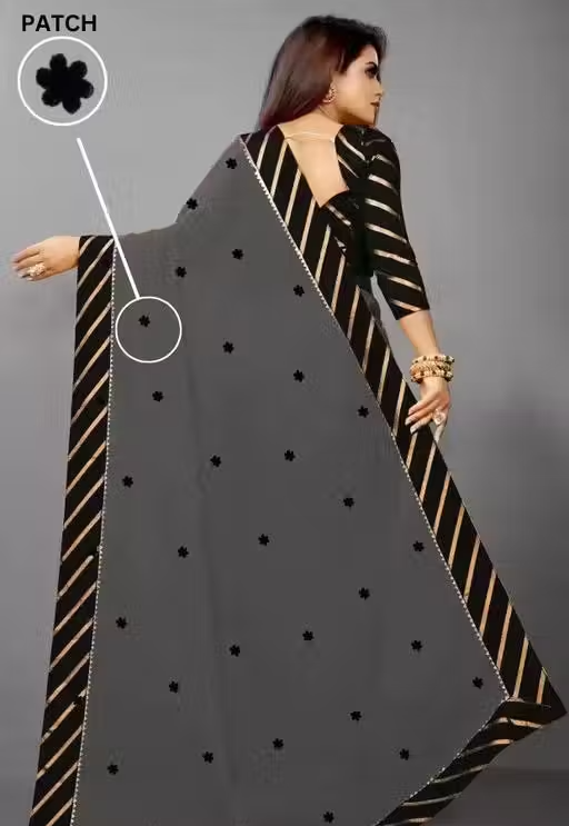 mix-1 georgette plain saree with brocde vell blouse - Image 2