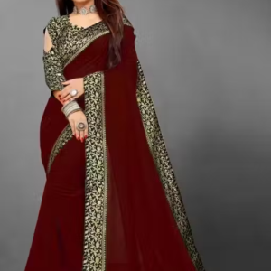 mix-1 georgette plain saree with brocde vell blouse