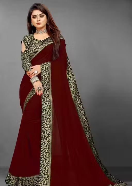 mix-1 georgette plain saree with brocde vell blouse