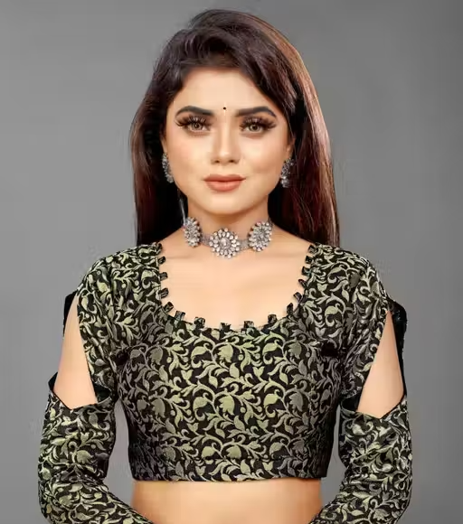 mix-1 georgette plain saree with brocde vell blouse - Image 2