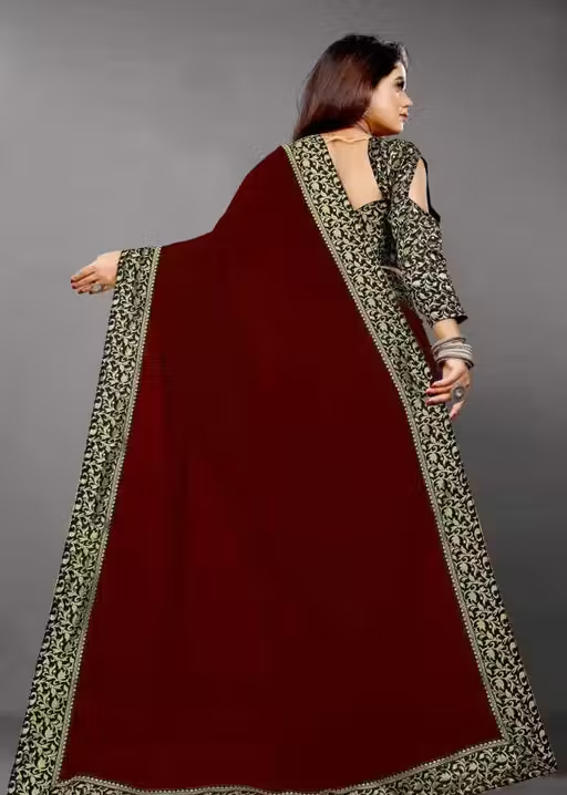 mix-1 georgette plain saree with brocde vell blouse - Image 3