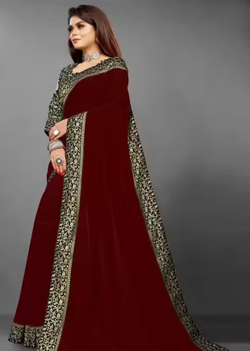 mix-1 georgette plain saree with brocde vell blouse - Image 4