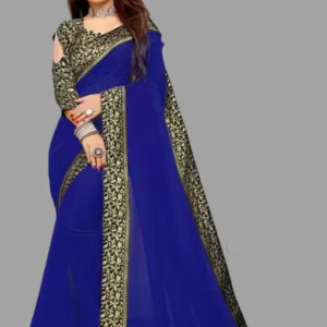 Elegant Georgette Silk Saree with Delicate Vell-Pattern Lace and Brocade Detailing â€“ Ideal for Festive Occasions