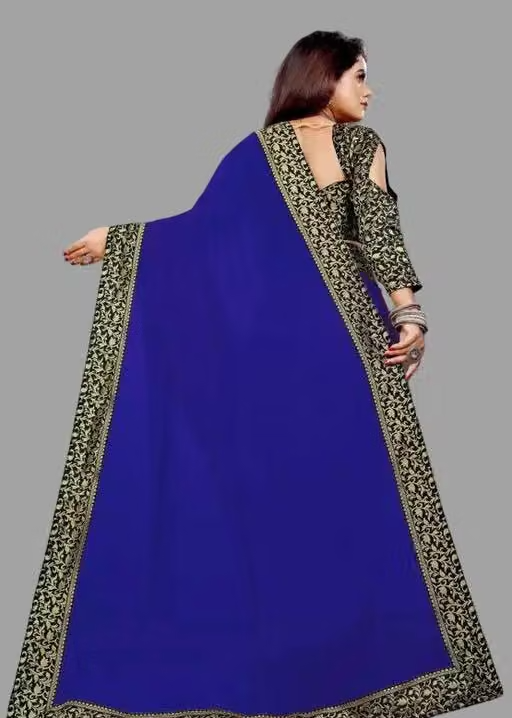 Elegant Georgette Silk Saree with Delicate Vell-Pattern Lace and Brocade Detailing – Ideal for Festive Occasions - Image 2