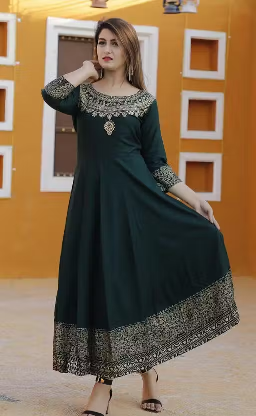 Women's Printed Rayon Long Anarkali Kurti