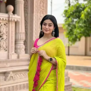 Stylish Green Georgette Saree â€“ Luxurious Fabric Featuring Gorgeous Pink Lace Embroidery and Cotton Latkan â€“ Ideal for Celebratory Occasions!