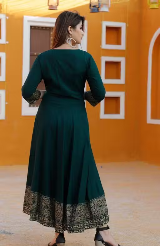 Women's Printed Rayon Long Anarkali Kurti - Image 4