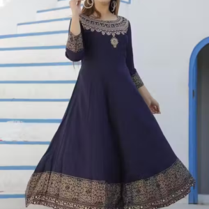 Women's Printed Rayon Long Anarkali Kurti