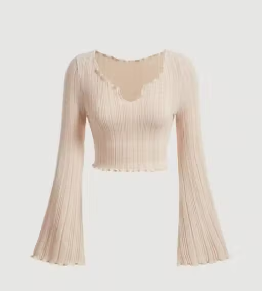 Latest V-Neck Notched Flared Sleeve Top for Women