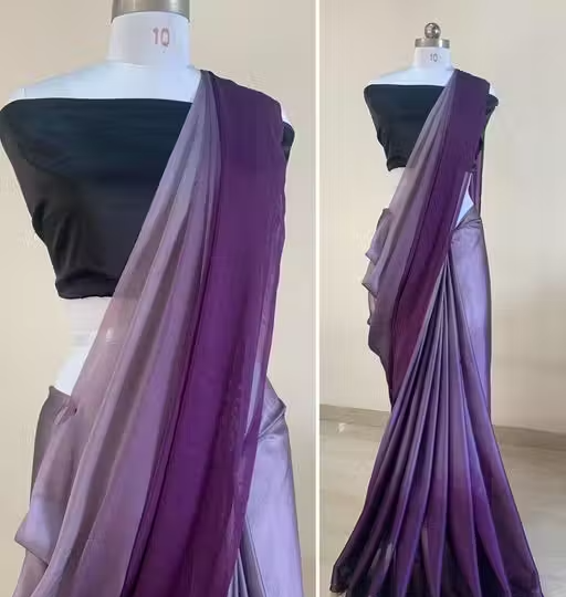 two tone Georgette Purple Saree with blouse