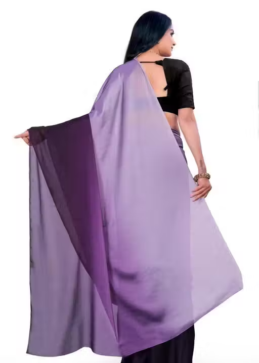two tone Georgette Purple Saree with blouse - Image 4