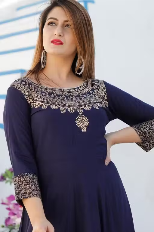 Women's Printed Rayon Long Anarkali Kurti - Image 3