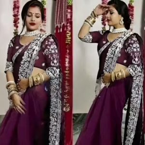 Georgette Embroidered Saree With Blouse, Bollywood Stylish Fancy Party Wear Saree