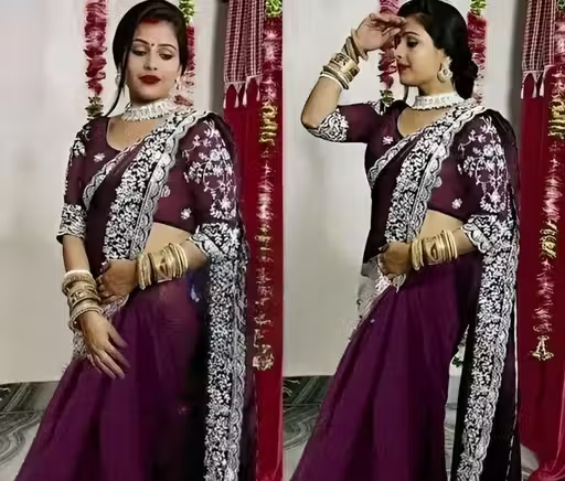 Georgette Embroidered Saree With Blouse, Bollywood Stylish Fancy Party Wear Saree