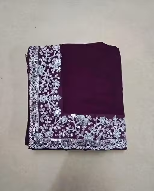 Georgette Embroidered Saree With Blouse, Bollywood Stylish Fancy Party Wear Saree - Image 3
