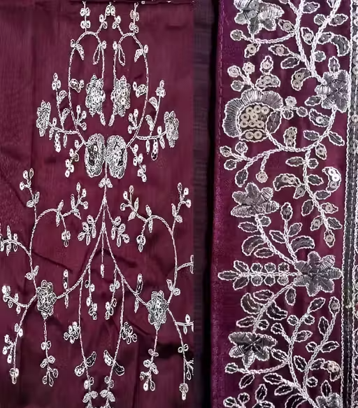 Georgette Embroidered Saree With Blouse, Bollywood Stylish Fancy Party Wear Saree - Image 4