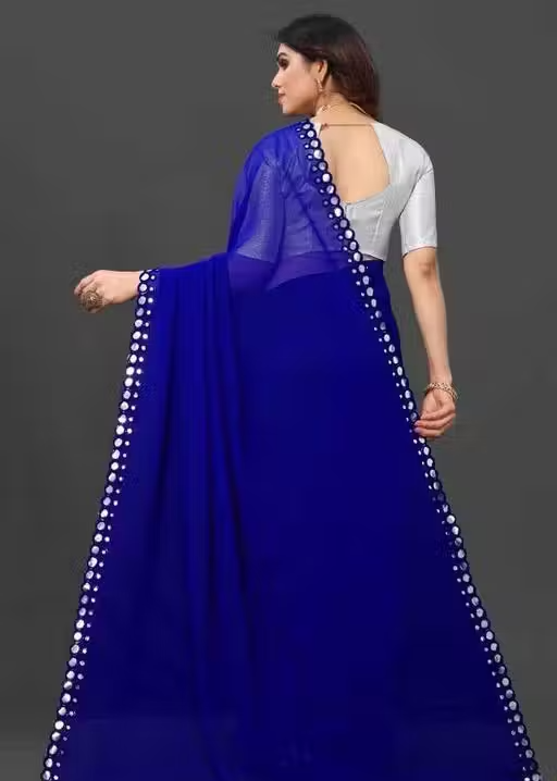 Bule trending sarees mirror work - Image 3