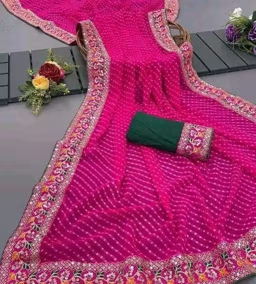NEW SUPERHIT TRENDING EMBROIDERED COTTON THREAD & SEQUINS WORK DESIGNER SAREE