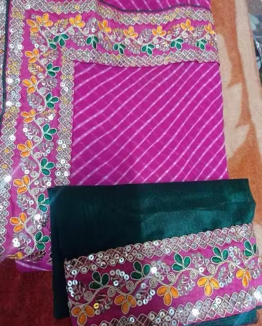 NEW SUPERHIT TRENDING EMBROIDERED COTTON THREAD & SEQUINS WORK DESIGNER SAREE - Image 3