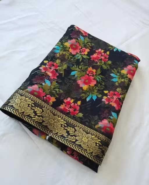 NEW FLOWER GEORGETTE DESIGN SAREE WITH BORDER
