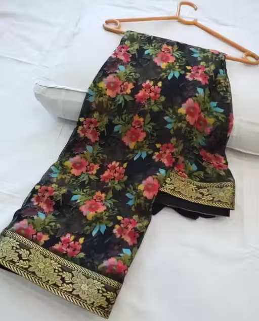 NEW FLOWER GEORGETTE DESIGN SAREE WITH BORDER - Image 4