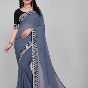 Plain Georgette Saree Enhanced with Designer Lace Border