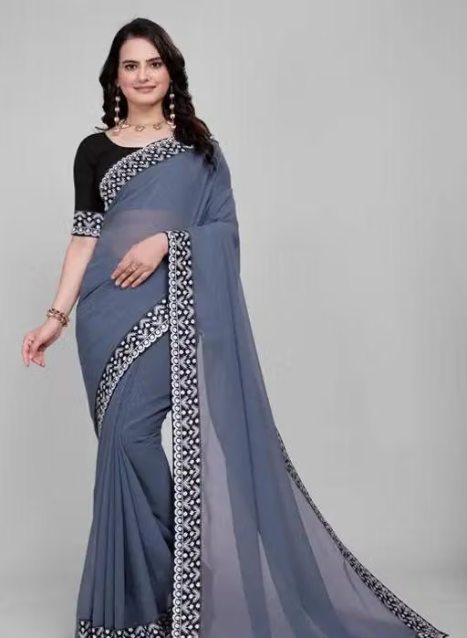 Plain Georgette Saree Enhanced with Designer Lace Border