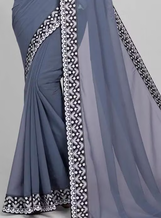 Plain Georgette Saree Enhanced with Designer Lace Border - Image 2