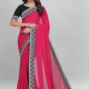 Plain Georgette Saree Enhanced with Designer Lace Border