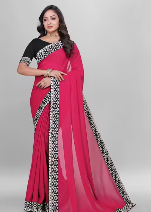 Plain Georgette Saree Enhanced with Designer Lace Border