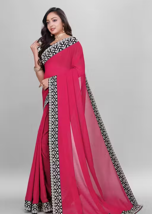 Plain Georgette Saree Enhanced with Designer Lace Border - Image 2