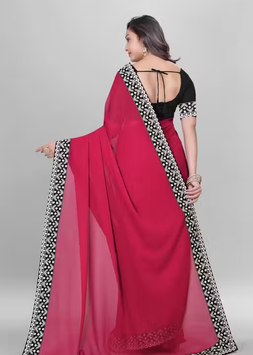 Plain Georgette Saree Enhanced with Designer Lace Border - Image 3