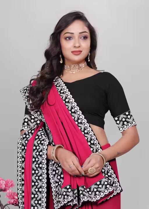 Plain Georgette Saree Enhanced with Designer Lace Border - Image 4
