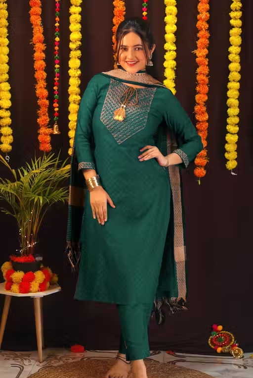 cotton embroidered kurti pant set for women||pure cotton kurti pant set||festive cotton kurti pant set - Image 4