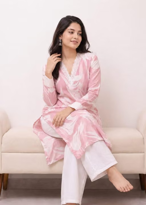 Printed Cotton Kurta Palazzos Fit/ for Women