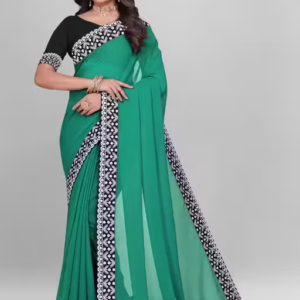 Plain Georgette Saree Enhanced with Designer Lace Border