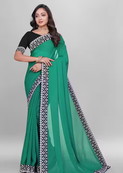 Plain Georgette Saree Enhanced with Designer Lace Border