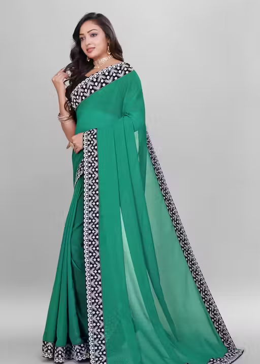 Plain Georgette Saree Enhanced with Designer Lace Border - Image 2