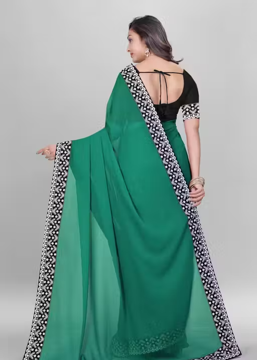 Plain Georgette Saree Enhanced with Designer Lace Border - Image 3