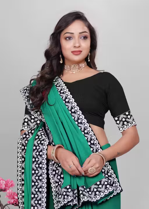 Plain Georgette Saree Enhanced with Designer Lace Border - Image 4