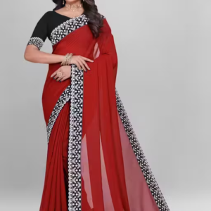 Plain Georgette Saree Enhanced with Designer Lace Border