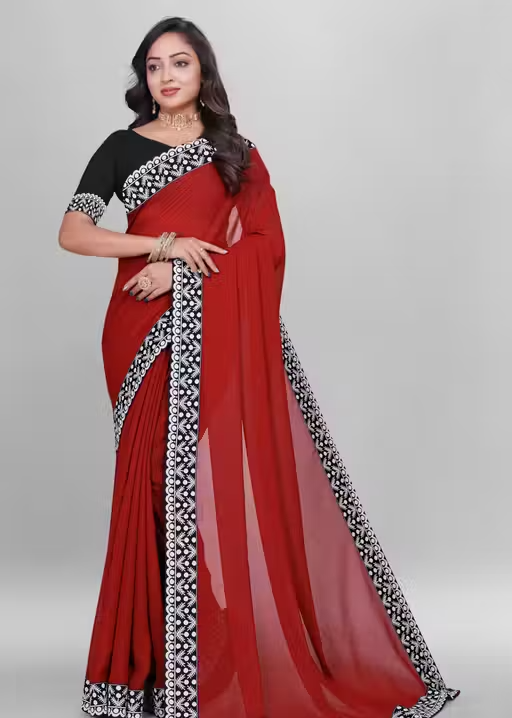 Plain Georgette Saree Enhanced with Designer Lace Border