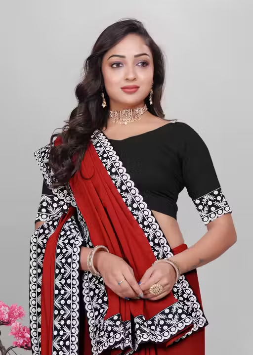 Plain Georgette Saree Enhanced with Designer Lace Border - Image 2