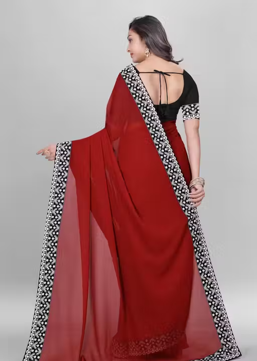 Plain Georgette Saree Enhanced with Designer Lace Border - Image 3