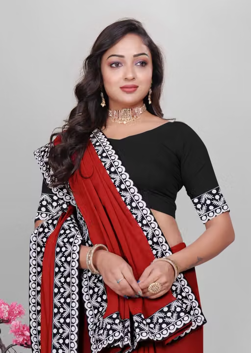 Plain Georgette Saree Enhanced with Designer Lace Border - Image 4